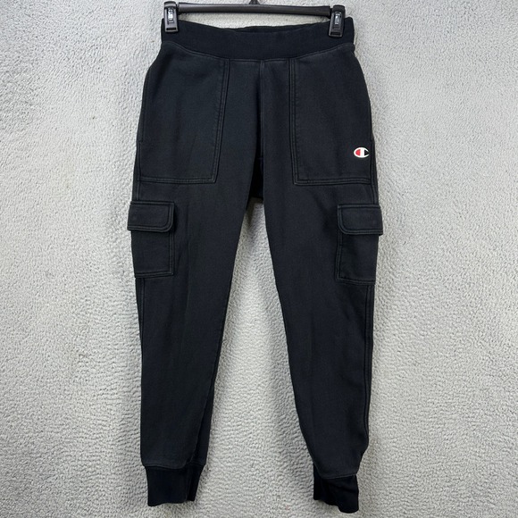 Champion Reverse Weave Pants Jogger Mens Medium Black Sweatpants Cargo Pockets